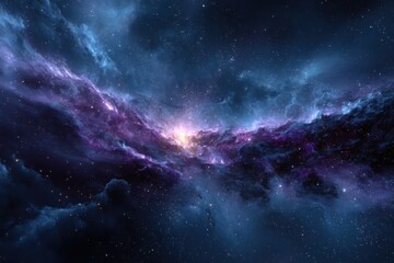 Wall Mural - explore the depths of an enchanting blue and purple galaxy filled with stars and cosmic wonders