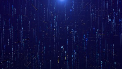 Wall Mural - digital animation binary coding sequences moving upward immersive matrix. zeros light streams create