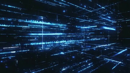 Modern digital binary code stream flowing in cyberspace, data visualization concept