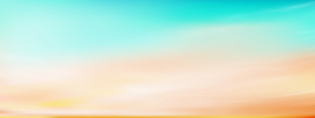 Wall Mural - sky blue,gren,yellow background,summer clear sky and clouds,sunlight over sea beach.vector cartoon n