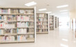 © Chinnapong - School library blur background or blurry study class room, education interior with books on bookshelves in classroom aisle for students and teacher academic educational data learning center