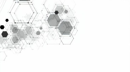 Wall Mural - Abstract white background with interconnected hexagons of varying shades of gray and black forming a network