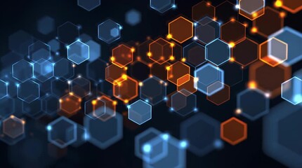 Wall Mural - Abstract background featuring interconnected blue and orange hexagons with glowing effects