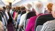 © Nanda - Passengers seated in an airplane cabin.