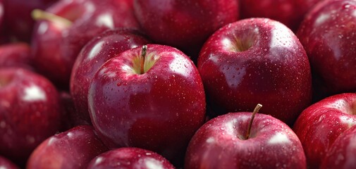 Wall Mural - The vibrant red apples glistening with fresh droplets of water.