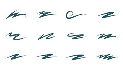 Poster - Set of Teal Brush Strokes Swirls and Curves Decorative Elements Vector Illustration