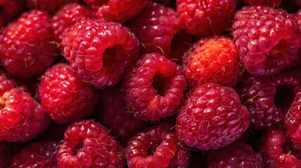 Wall Mural - The vibrant freshness of ripe raspberries piled together in a delicious display.
