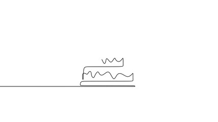 Wall Mural - Birthday cake with candle, Self drawing one single line animation, Celebration concept.