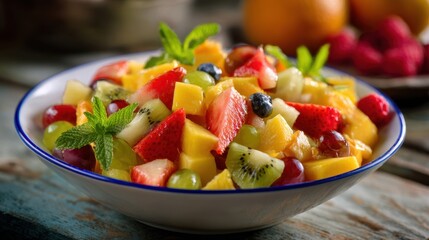 Wall Mural - The vibrant fruit salad bowl showcasing a medley of fresh, delicious fruits.