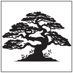  Vector art of silhouette of a mature bonsai tree isolated on white background