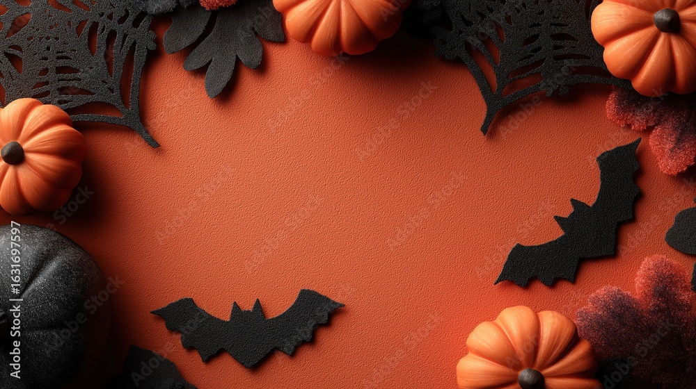 Halloween Frame Border Template - Flat Lay Orange Paper Background with ...