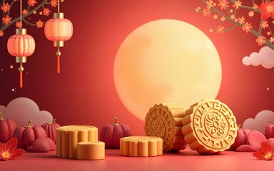 3d mid autumn mooncake banner. High quality