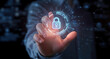 © NasimaNasrin - Hand Showing Holographic Lock Symbol With Biometric Scan Display