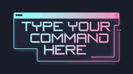 Bold vector command prompt in neon tones – Ideal for web development guides, cyber aesthetics, or digital UI content