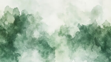 Wall Mural - abstract green watercolor painting with soft, cloudy texture and light background.