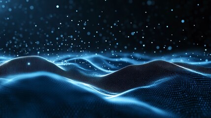 Wall Mural - abstract blue digital wave background with glowing particles.