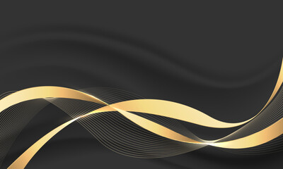Wall Mural - abstract grey wave gold ribbon curve on black luxury background vector