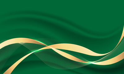 Wall Mural - abstract grey wave gold ribbon curve on green luxury background vector