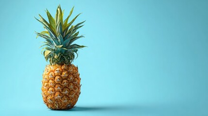 Wall Mural - The vibrant pineapple standing against a light blue background.