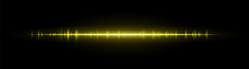 Waveform stripe. Clean glowing line with smooth frequency pattern and center light burst. Suitable for audio visuals, spectrum or tech UI.