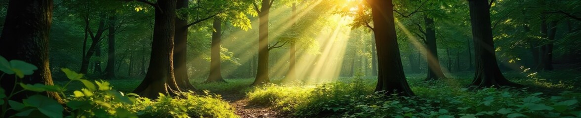 Wall Mural - Sunlight Dapples Forest Floor Intricate Shadow Patterns and Leaf Textures