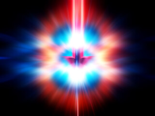 Wall Mural - abstract glowing circular energy field. bright blue and orange light beams radiate outwards, creatin
