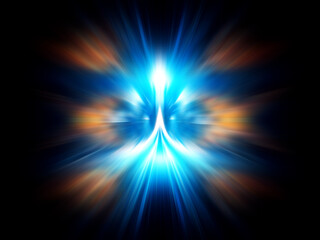 Wall Mural - a mesmerizing burst of light, radiating outwards in a symmetrical pattern of blue and orange streaks