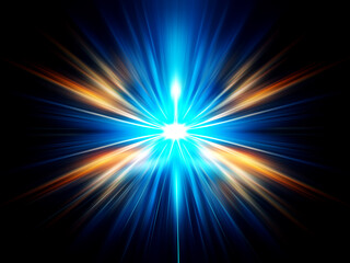Wall Mural - a mesmerizing burst of light, radiating outwards in a symmetrical pattern of blue and orange streaks
