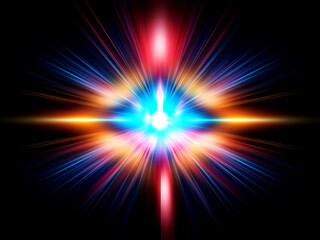 Wall Mural - a vibrant, symmetrical digital artwork depicting a radiant, star-like energy core within a glowing, 