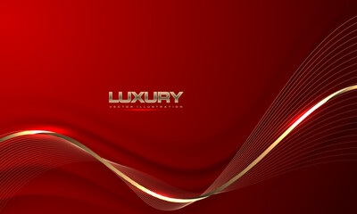 Wall Mural - abstract grey wave gold ribbon curve on red luxury background vector