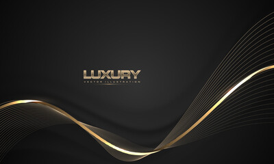 Wall Mural - abstract grey wave gold ribbon curve on black luxury background vector