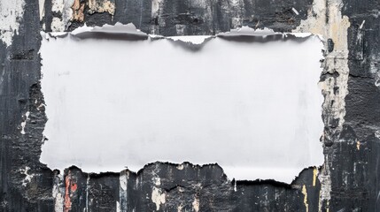 Wall Mural - torn white paper on grunge dark textured background.