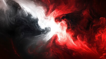 Wall Mural - abstract swirling red, black, and white ink in water.
