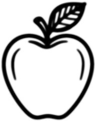 Wall Mural - black and white halftone style outline of an apple with a leaf on top