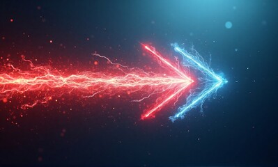 Wall Mural - fiery red and icy blue energy converge to form a double arrow, symbolizing opposing forces or choice