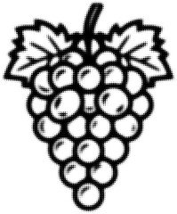 Wall Mural - black and white halftone illustration of a grape bunch with leaves