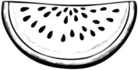 Wall Mural - black and white halftone illustration of a watermelon slice with seeds