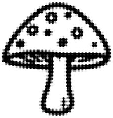 Wall Mural - black and white halftone illustration of a mushroom with dotted texture