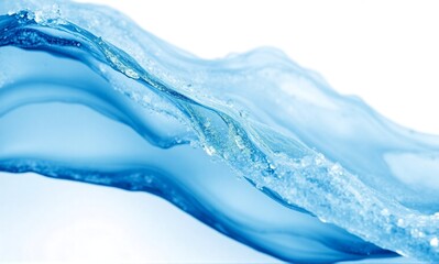 Wall Mural - an abstract, cool blue wave with delicate frozen textures flowing gracefully against a pristine whit