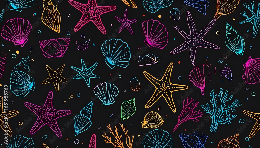 Shell Pattern Star Fish Colorful sea shell and starfish pattern Stock Photo | Adobe Stock