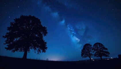 Wall Mural - Silhouetted trees against a star-filled night sky, conveying a sense of peace and mystery Perfect for meditation, spirituality, and nocturnal themes , universe, contemplation, belief