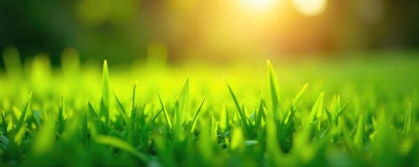 Wall Mural - Vibrant green grass bathed in the warm sunlight of a clear day Perfect for backgrounds, nature themes, or environmental projects Shows the beauty of simple, natural elements , summer, outdoor