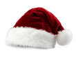 © Pixelbin - A classic red Santa Claus hat with fluffy white fur trim and a pom-pom, isolated on a clean white background.