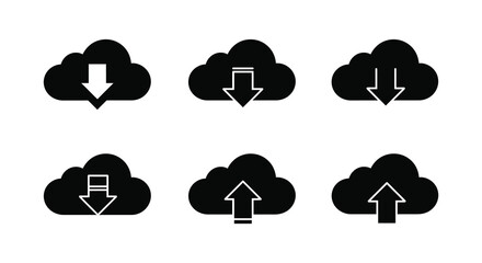 Poster - Cloud Computing Download and Upload Icons Set in Silhouette Style silhouette. vector design. Silhouette vector design illustration
