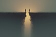 © RICH - Two silhouetted figures stand on cliff edges separated by chasm, misty light fills gap symbolizing distance and connection.