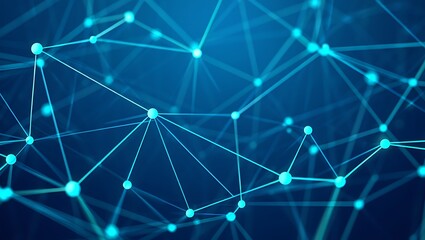 Abstract Blue Network Connection Background Depicting Data Science and Future Technology with Connected Nodes and Lines Forming a Complex Digital Structure