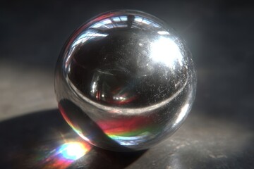 Poster - A shiny metal sphere reflecting light, creating a vibrant rainbow spectrum.
