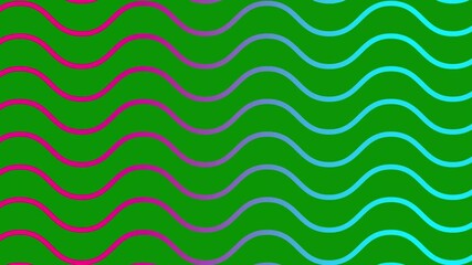 Wall Mural - Animated pink blue wavy lines. Linear background. Decorative pattern. Looped video. Vector illustration isolated on green background.