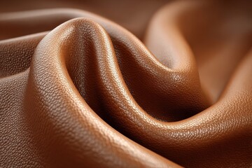Wall Mural - Close-up of luxurious brown leather texture with elegant folds and natural light