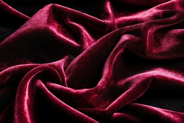 Wall Mural - Luxurious deep red velvet fabric, elegantly draped with soft folds.